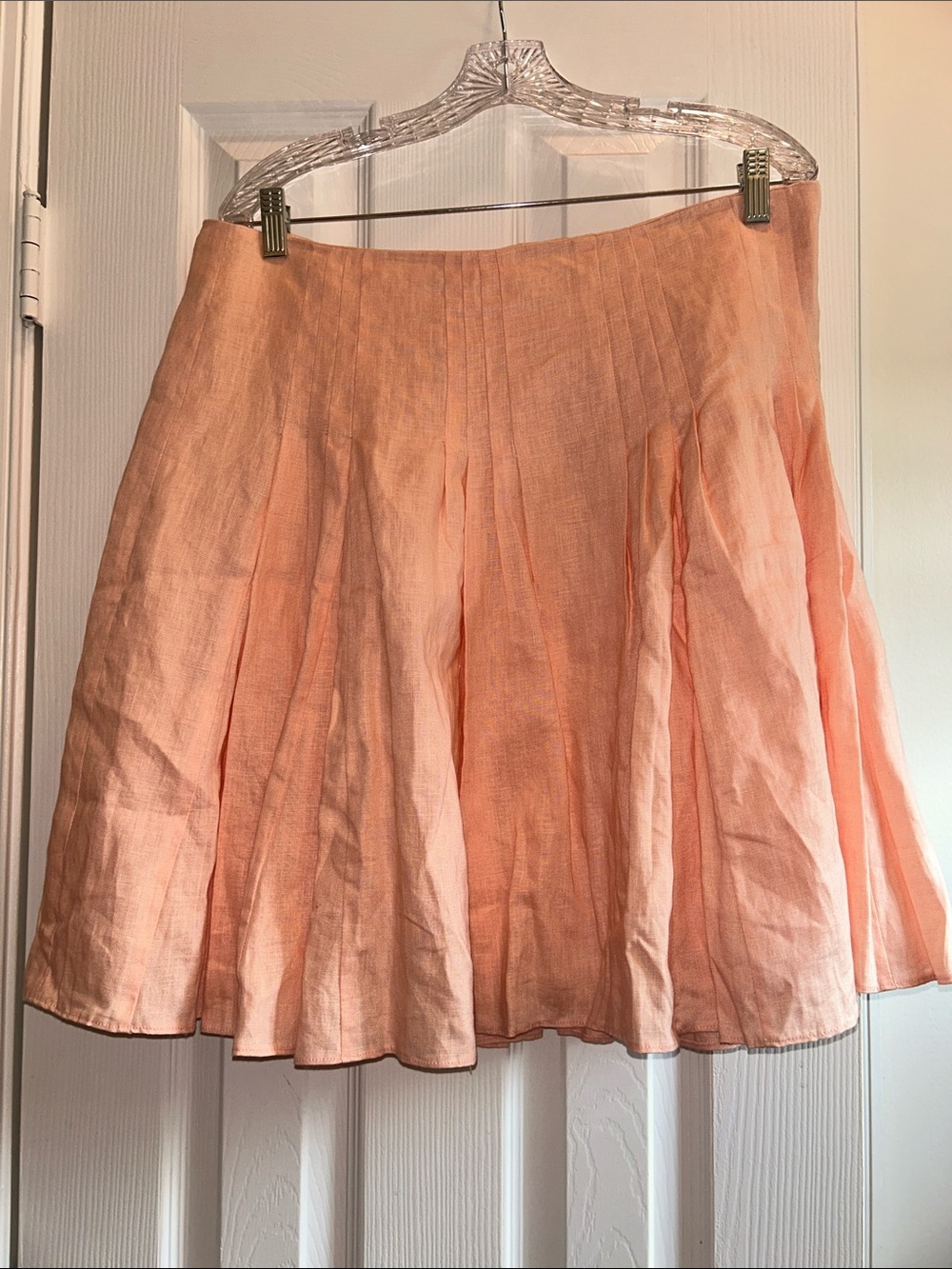 LOFT Peach Pink 100% Linen Pleated Skirt Size 12